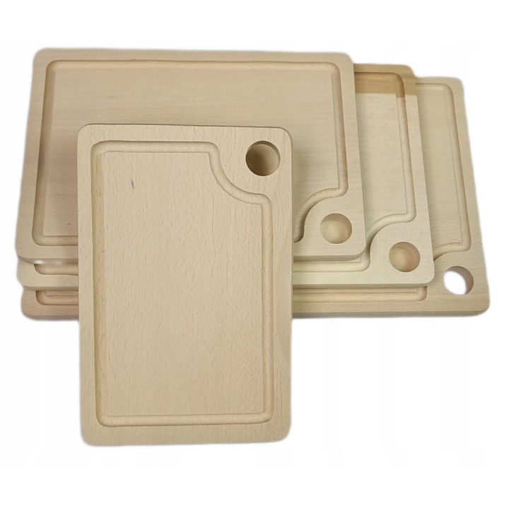 DESKI DO KROJENIA DREWNIANE PROSTOKĄTNE Z ROWKIEM ZESTAW 4 SZT.