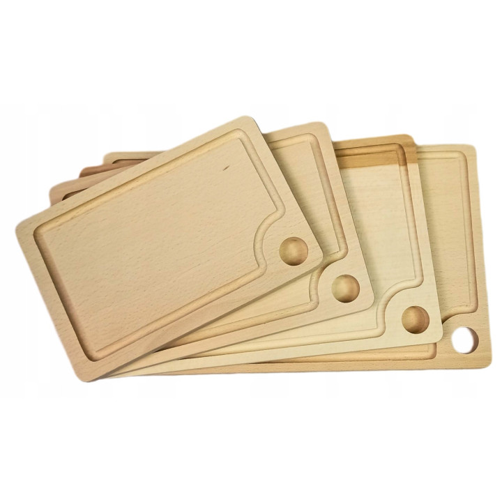 DESKI DO KROJENIA DREWNIANE PROSTOKĄTNE Z ROWKIEM ZESTAW 4 SZT.