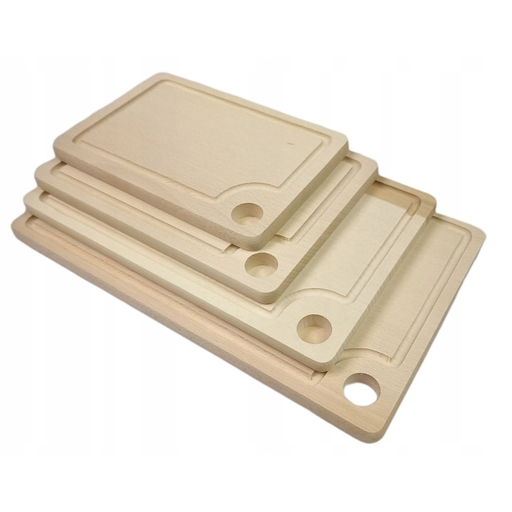 DESKI DO KROJENIA DREWNIANE PROSTOKĄTNE Z ROWKIEM ZESTAW 4 SZT.